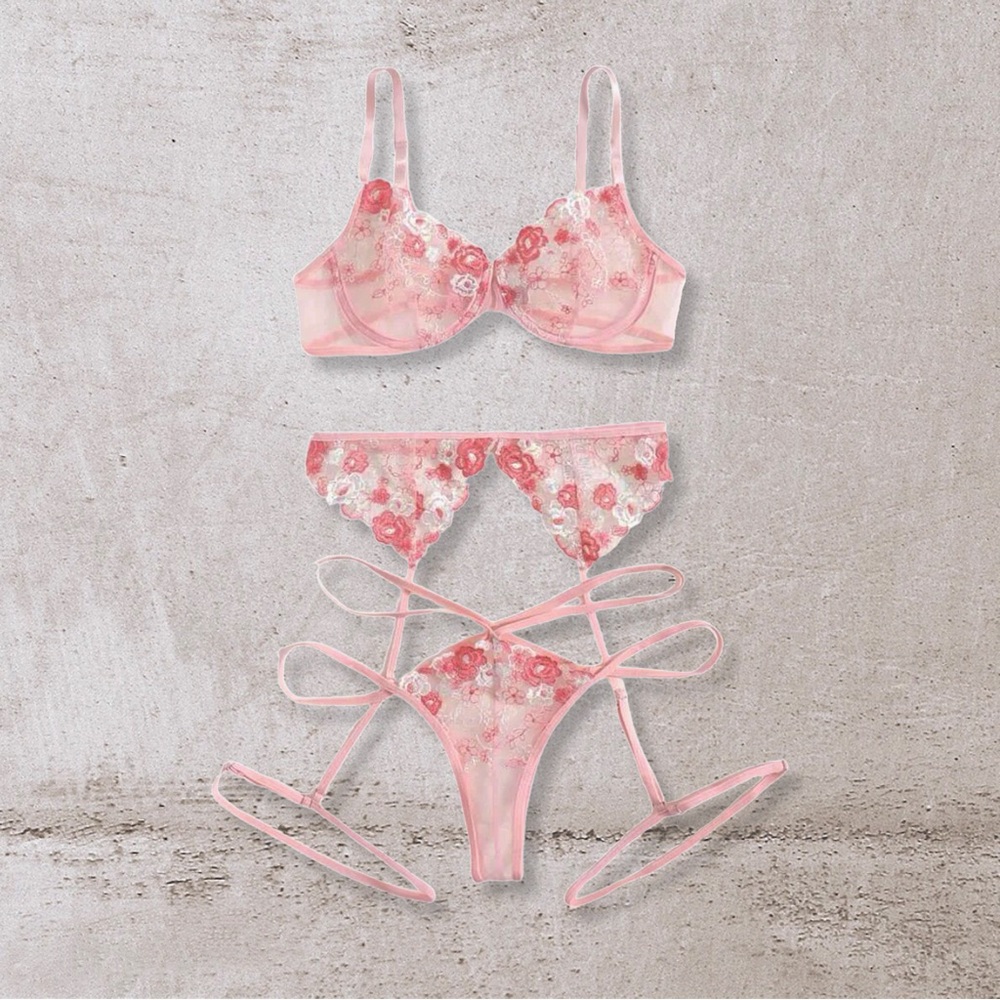 Shein embroidered lingerie garter set
